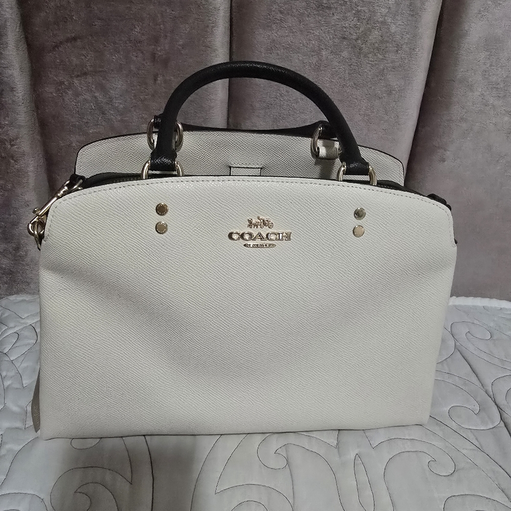 Coach White and Cream Satchel with Gold Accents
